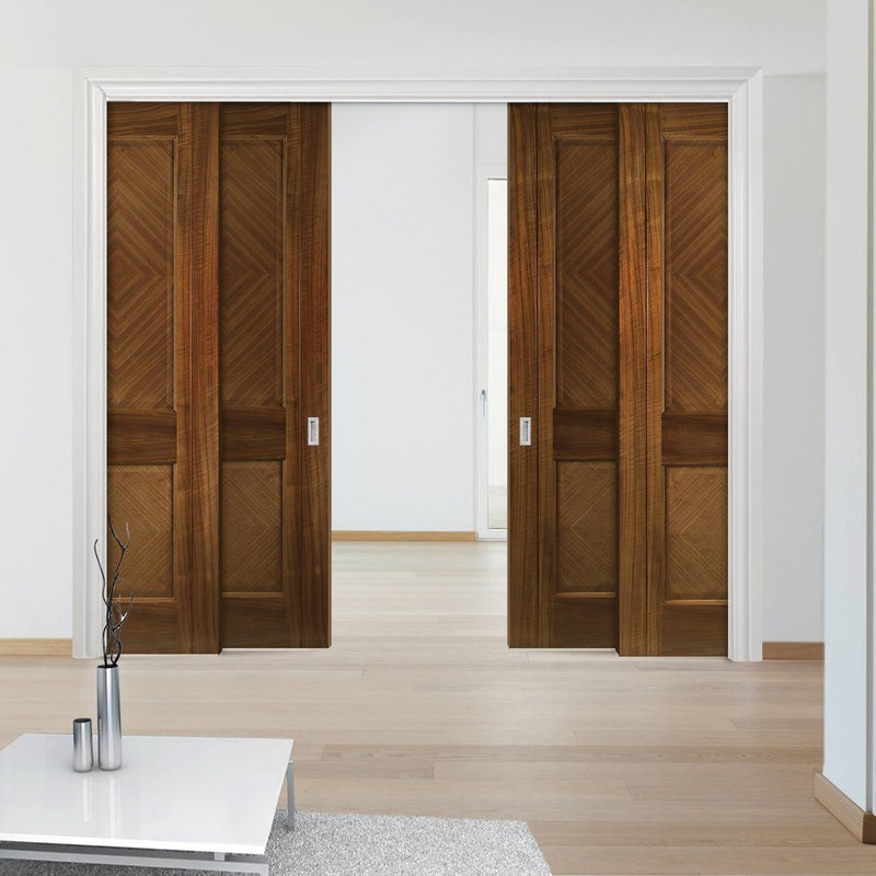 Kensington Walnut Veneer Staffetta Quad Telescopic Pocket Doors - Prefinished