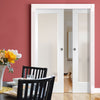 Pattern 10 Full Pane Double Evokit Pocket Doors - Frosted Glass - Primed