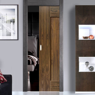 Image: Axis Shaker Walnut Single Evokit Pocket Door Panelled - Prefinished