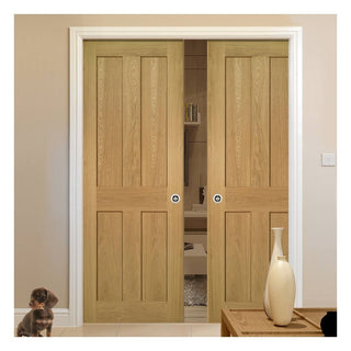 Image: Eton Real American White Oak Veneer Double Evokit Pocket Doors - Unfinished
