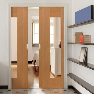 Image: Axis Double Evokit Pocket Doors - Clear Glass - White Primed