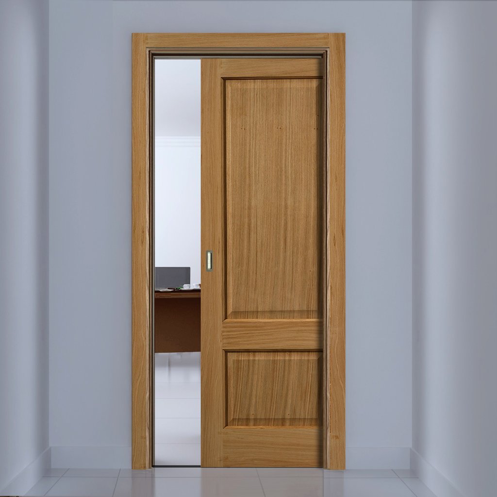 Oak Trent 2 Panel Single Evokit Pocket Door - Prefinished