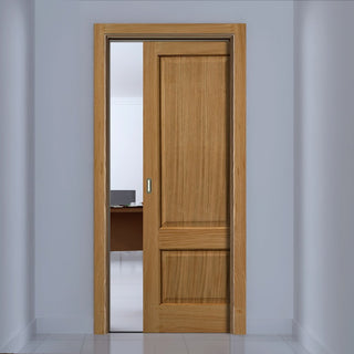 Image: Oak Trent 2 Panel Single Evokit Pocket Door - Prefinished