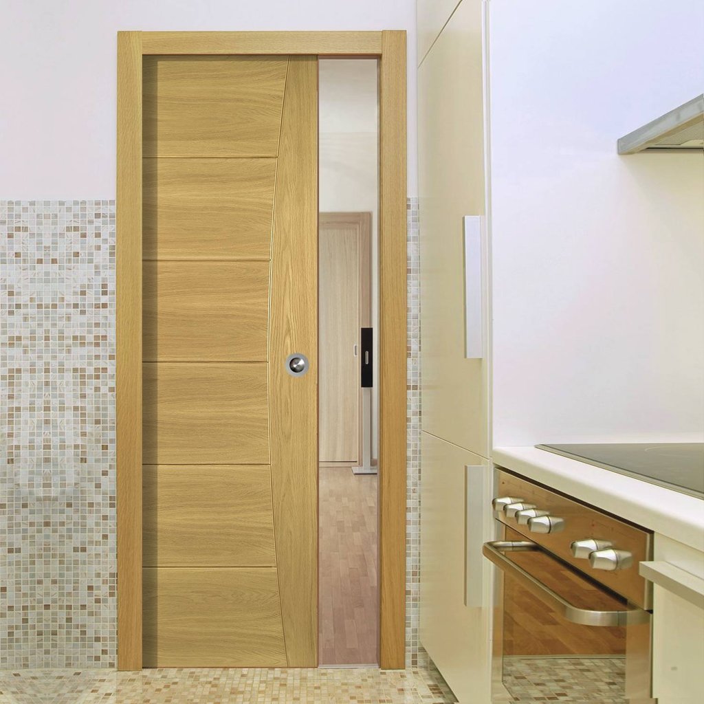 Pamplona Oak Flush Single Evokit Pocket Door - Prefinished