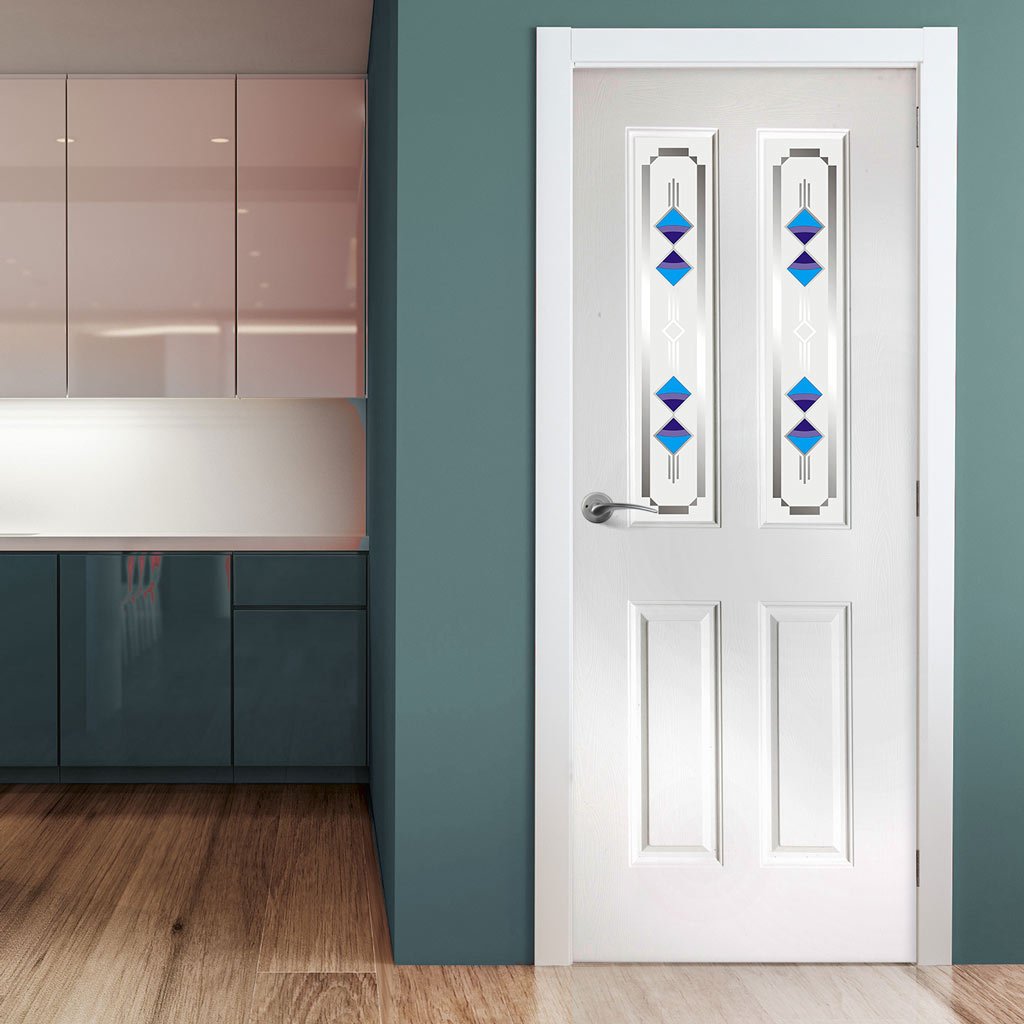 White PVC grainger with grained faces fusion 2 blue style toughened glass 