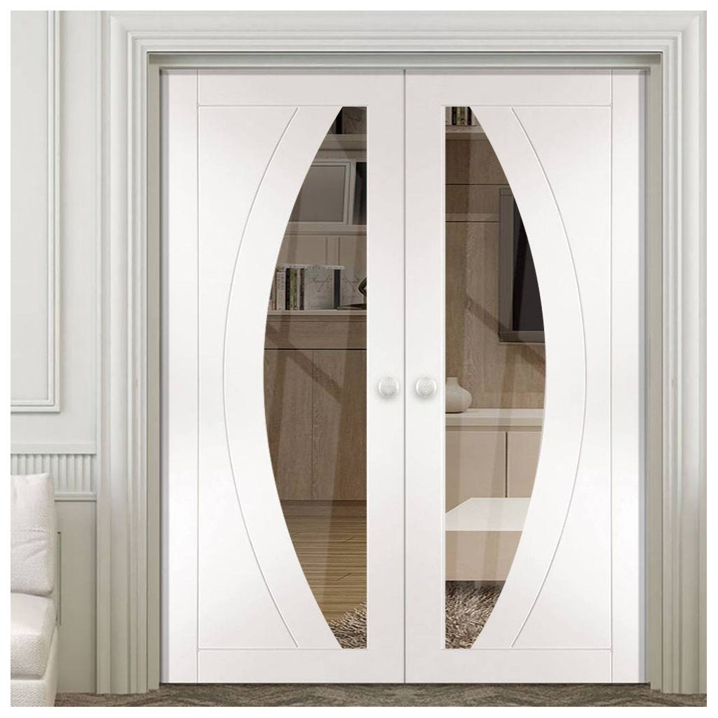 Salerno White Primed French door Pair - Clear Glass