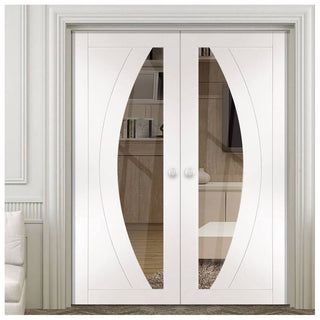 Image: Salerno White Primed French door Pair - Clear Glass