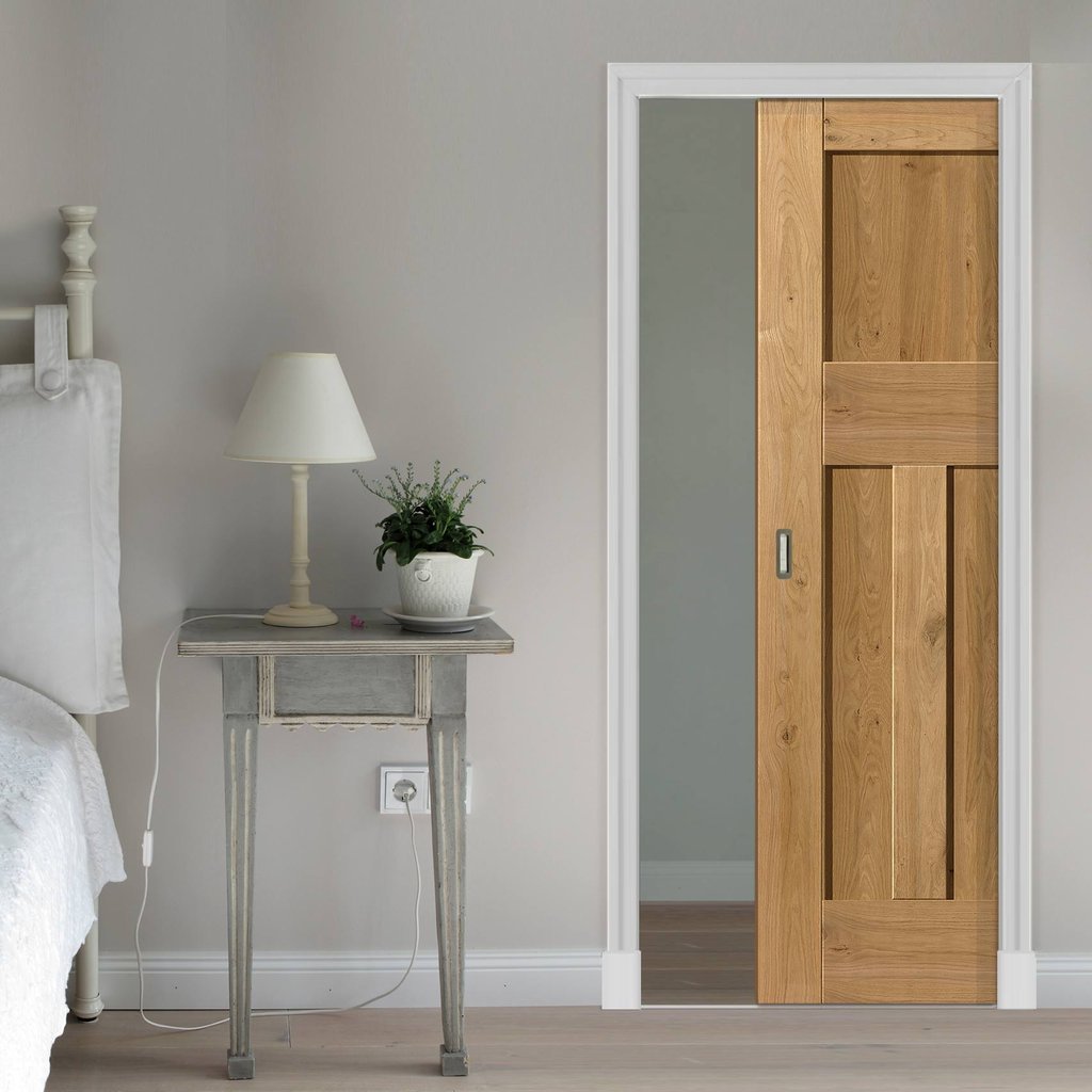 Rustic Oak 1930 DX Shaker Single Evokit Pocket Door - Prefinished