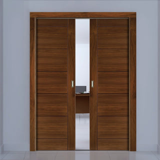 Image: Seville Walnut Double Evokit Pocket Doors - Prefinished