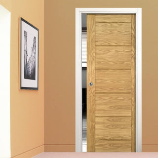 Image: Seville Oak Panel Evokit Pocket Fire Door - 1/2 Hour Fire Rated - Prefinished