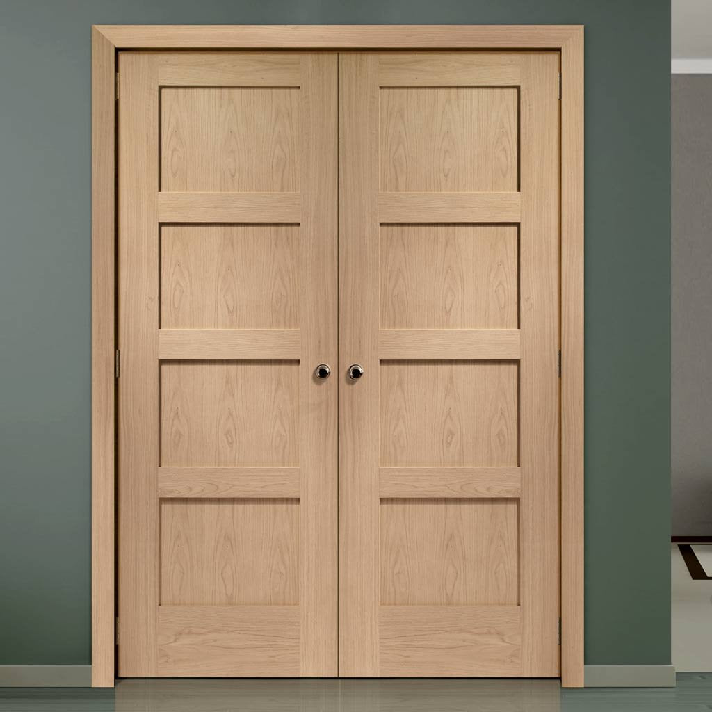 Bespoke Shaker Oak 4 Panel Door Pair - Prefinished