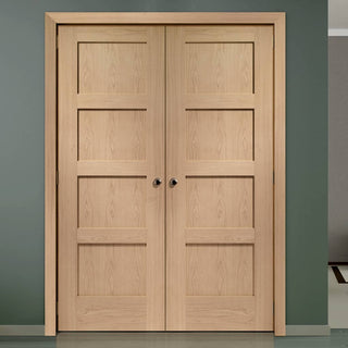 Image: Bespoke Shaker Oak 4 Panel Door Pair - Prefinished