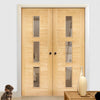 Sofia 3 Pane Oak Door Pair - Clear Glass - Prefinished
