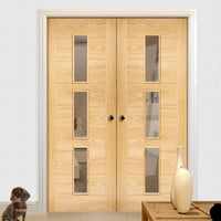 Sofia 3 Pane Oak Door Pair - Clear Glass - Prefinished
