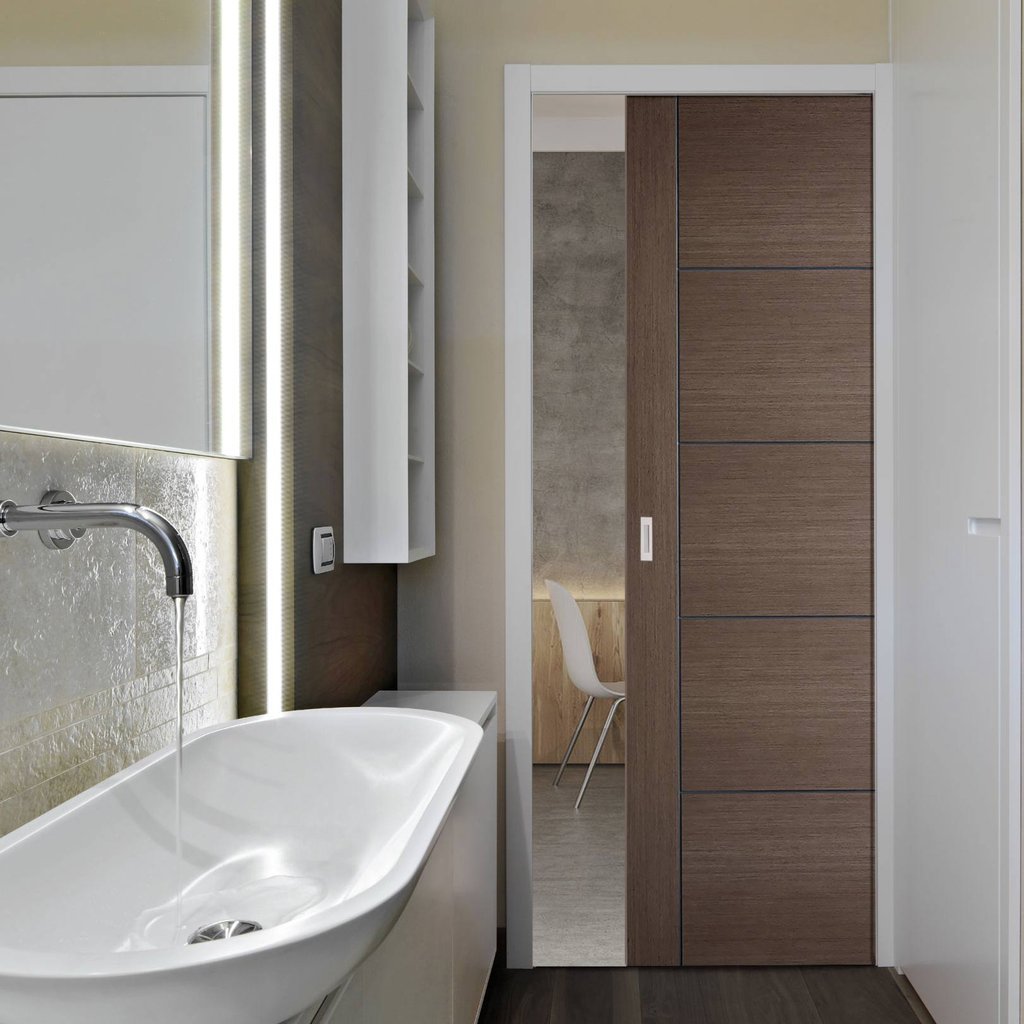 Vancouver Chocolate Grey Single Evokit Pocket Door - Prefinished
