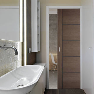 Image: Vancouver Chocolate Grey Single Evokit Pocket Door - Prefinished