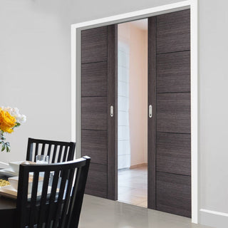 Image: Vancouver Ash Grey Internal Double Evokit Pocket Doors - Prefinished