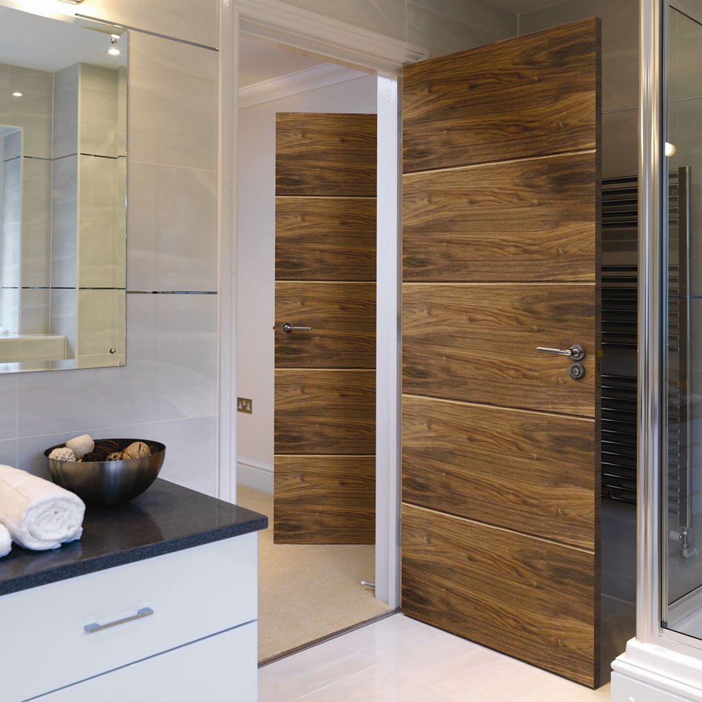 Modern flush interior door walnut veneered