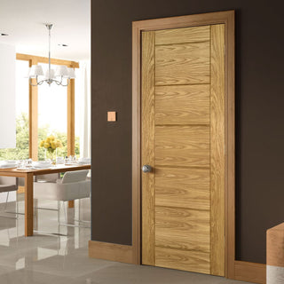 Image: Seville Oak Panel Fire Door - 1/2 Hour Fire Rated - Prefinished