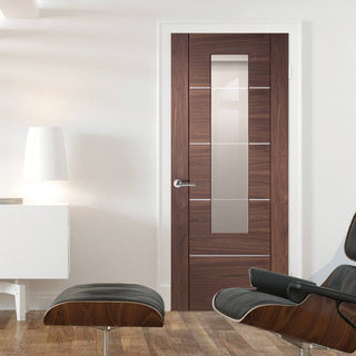 Image: Walnut veneer intrior modern door with safety glazing