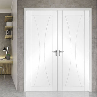 Image: Bespoke Verona Flush Door - White Primed Pair