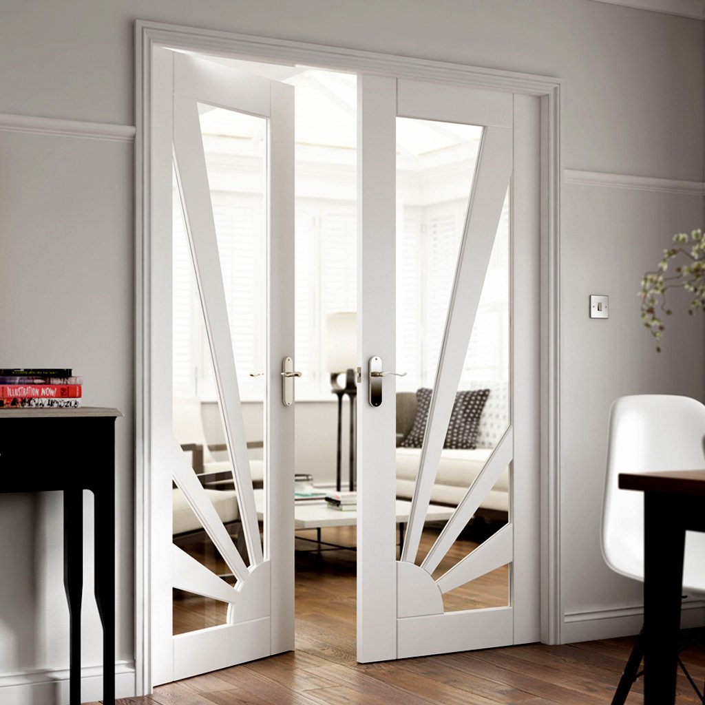 J B Kind Calypso Aurora White Primed Door Pair - Clear Glass