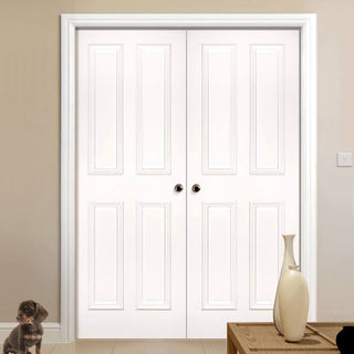 Image: Bespoke Rochester White Primed Internal Door Pair - Raised Mouldings