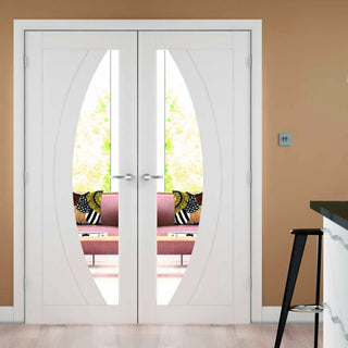 Image: Salerno White Primed Door Pair - Clear Glass