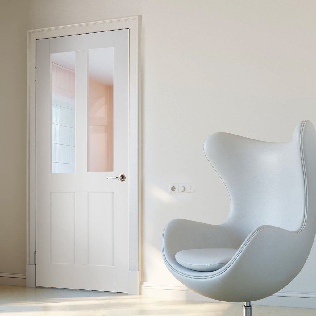 Shaker style white glazed interior door