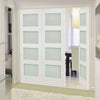 Three Folding Doors & Frame Kit - Coventry Shaker 2+1 - Frosted Glass - White Primed
