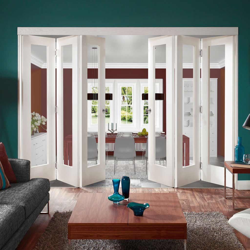 Six Folding Doors & Frame Kit - Pattern 10 3+3 - Clear Glass - White Primed