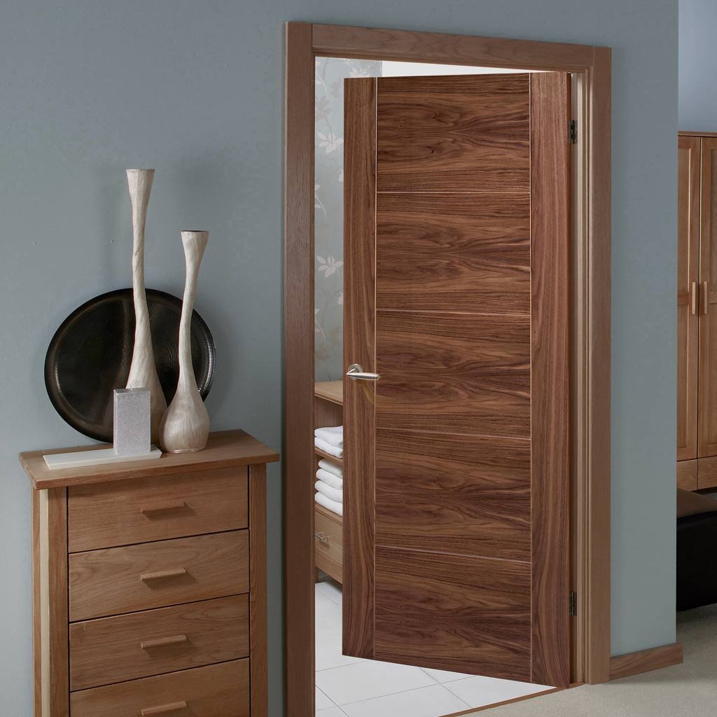 Contemporary walnut veneer interior door