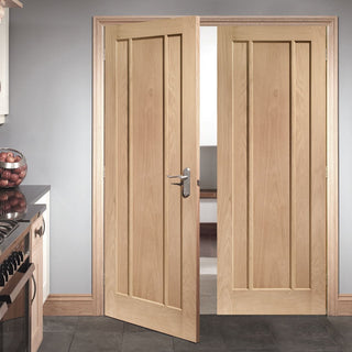Image: Simpli Double Door Set - Worcester Oak 3 Panel Door - Prefinished