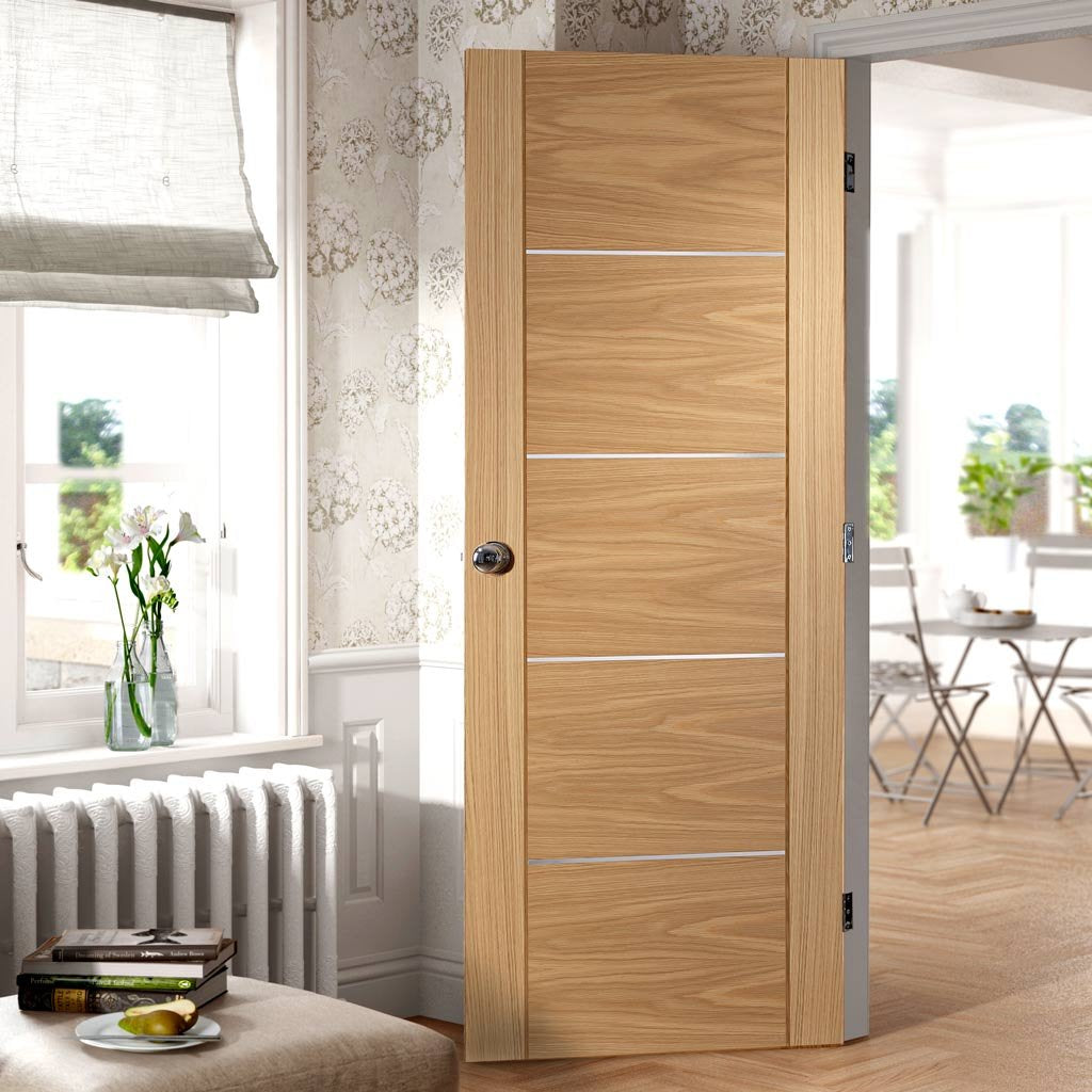 Fire Rated Portici Oak Door - Aluminium Inlay - Half Hour Rated - Prefinished