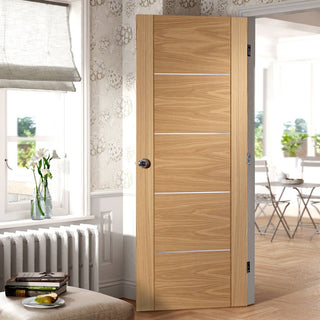 Image: Fire Rated Portici Oak Door - Aluminium Inlay - Half Hour Rated - Prefinished