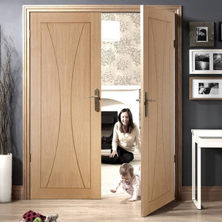 Image: Simpli Double Door Set - Verona Oak Flush Door - Prefinished