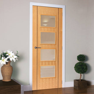 Image: J B Kind Oak Contemporary Blenheim Fire Door- 1/2 Hour Fire Rated - Prefinished