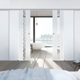 Image: Double Glass Sliding Door - Inveresk 8mm Obscure Glass - Clear Printed Design - Planeo 60 Pro Kit