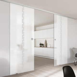Image: Double Glass Sliding Door - Inveresk 8mm Obscure Glass - Obscure Printed Design - Planeo 60 Pro Kit