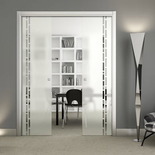 Image: Inveresk 8mm Obscure Glass - Clear Printed Design - Double Evokit Pocket Door