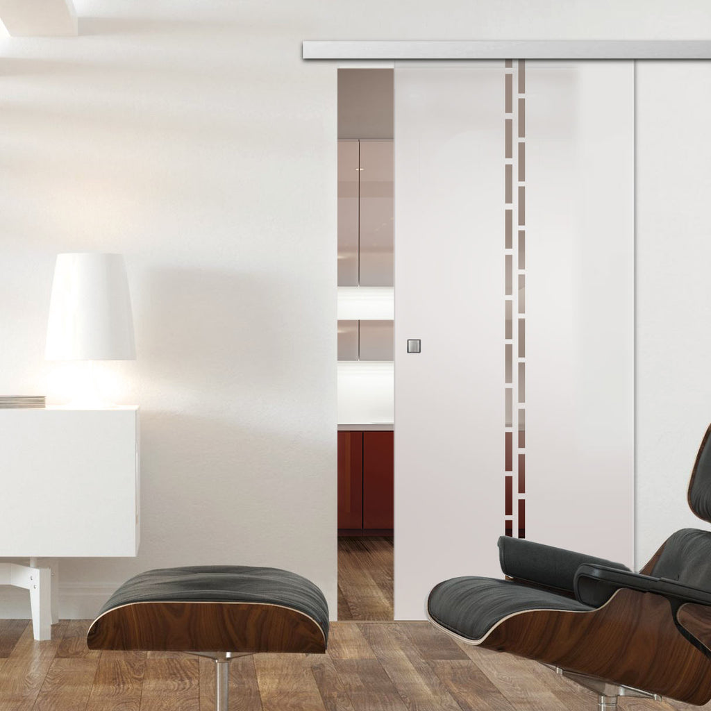 Single Glass Sliding Door - Inveresk 8mm Obscure Glass - Clear Printed Design - Planeo 60 Pro Kit