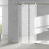 Single Glass Sliding Door - Solaris Tubular Stainless Steel Sliding Track & Inveresk 8mm Obscure Glass - Clear Printed Design