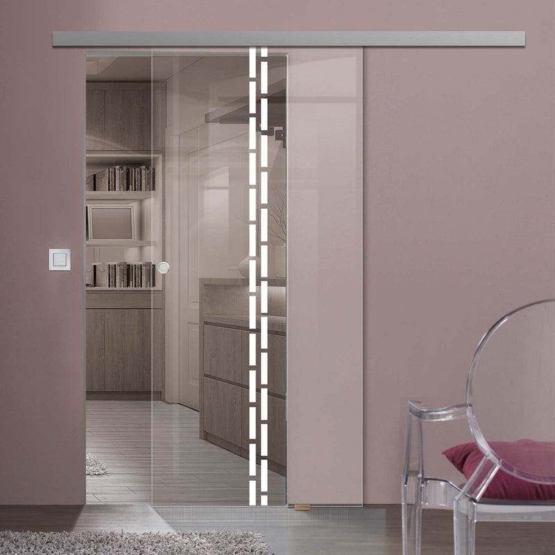 Single Glass Sliding Door - Inveresk 8mm Clear Glass - Obscure Printed Design - Planeo 60 Pro Kit