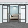 Top Mounted Black Sliding Track & Solid Wood Double Doors - Eco-Urban® Isla 6 Pane Doors DD6429G Clear Glass - Stormy Grey Premium Primed