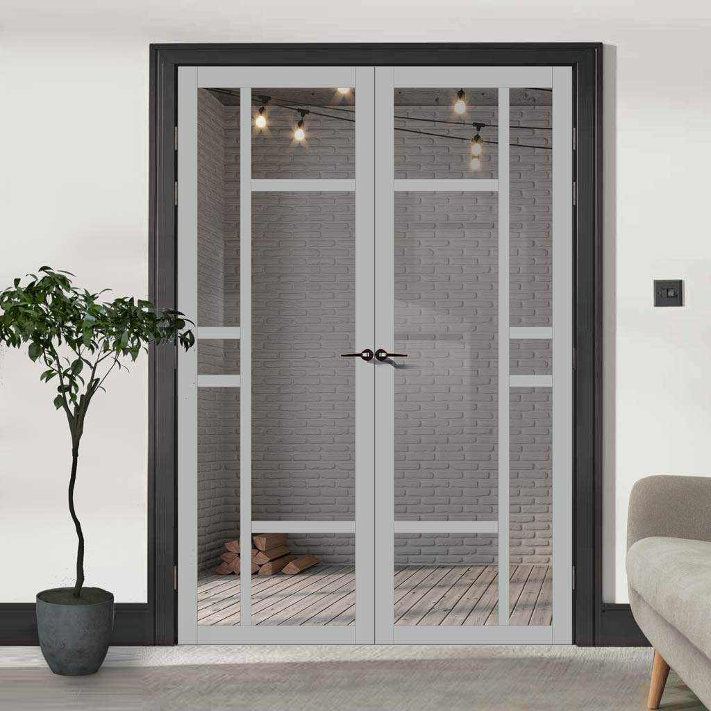 Handmade Eco-Urban Isla 6 Pane Door Pair DD6429G Clear Glass  - Light Grey Premium Primed