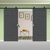 Top Mounted Black Sliding Track & Solid Wood Double Doors - Eco-Urban® Isla 6 Panel Doors DD6429 - Stormy Grey Premium Primed