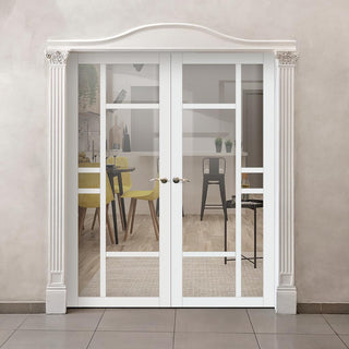 Image: Eco-Urban Isla 6 Pane Solid Wood Internal Door Pair UK Made DD6429G Clear Glass - Eco-Urban® Cloud White Premium Primed