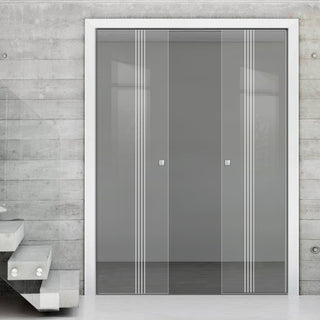 Image: Juniper 8mm Clear Glass - Obscure Printed Design - Double Evokit Pocket Door