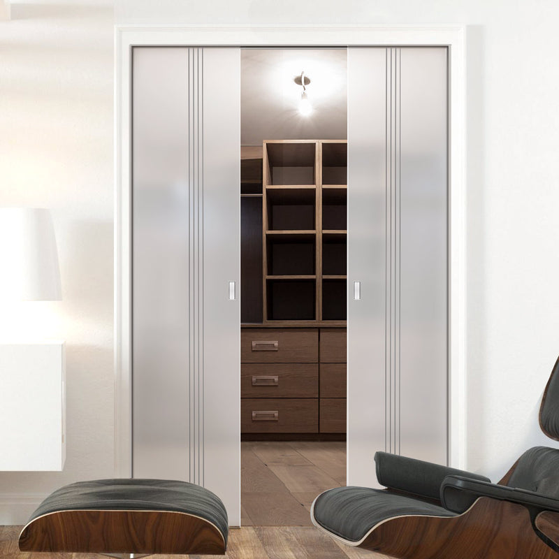 Juniper 8mm Obscure Glass - Obscure Printed Design - Double Evokit Pocket Door