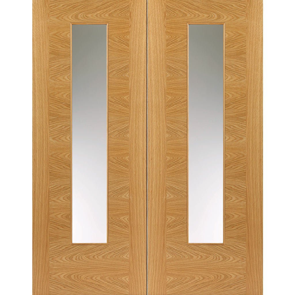 J B Kind Ostria Oak Door Pair - Clear Glass - Prefinished